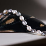 Luminous Pearl Bracelet - Silver Grey and White Pearls with Sterling Silver Accents | Real Freshwater Pearls | Pearl Gift