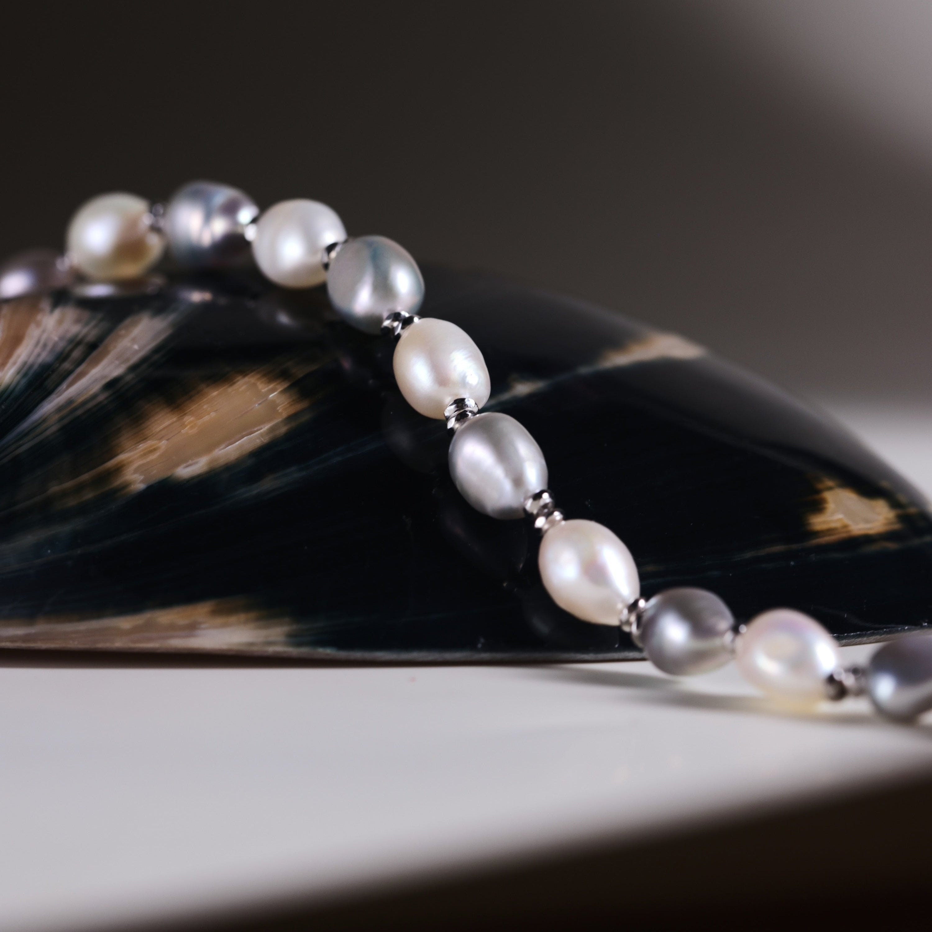 Luminous Pearl Bracelet - Silver Grey and White Pearls with Sterling Silver Accents | Real Freshwater Pearls | Pearl Gift