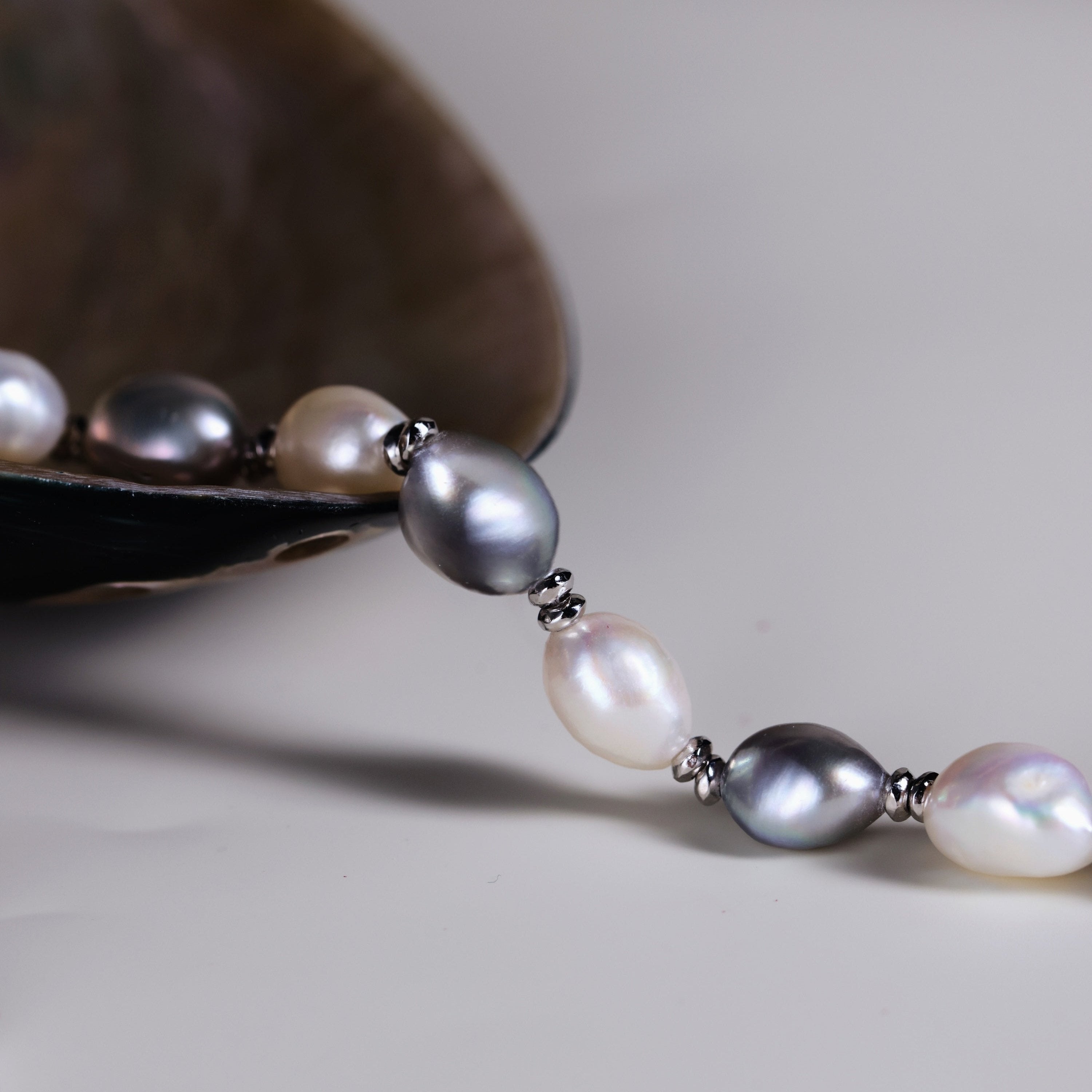 Luminous Pearl Bracelet - Silver Grey and White Pearls with Sterling Silver Accents | Real Freshwater Pearls | Pearl Gift