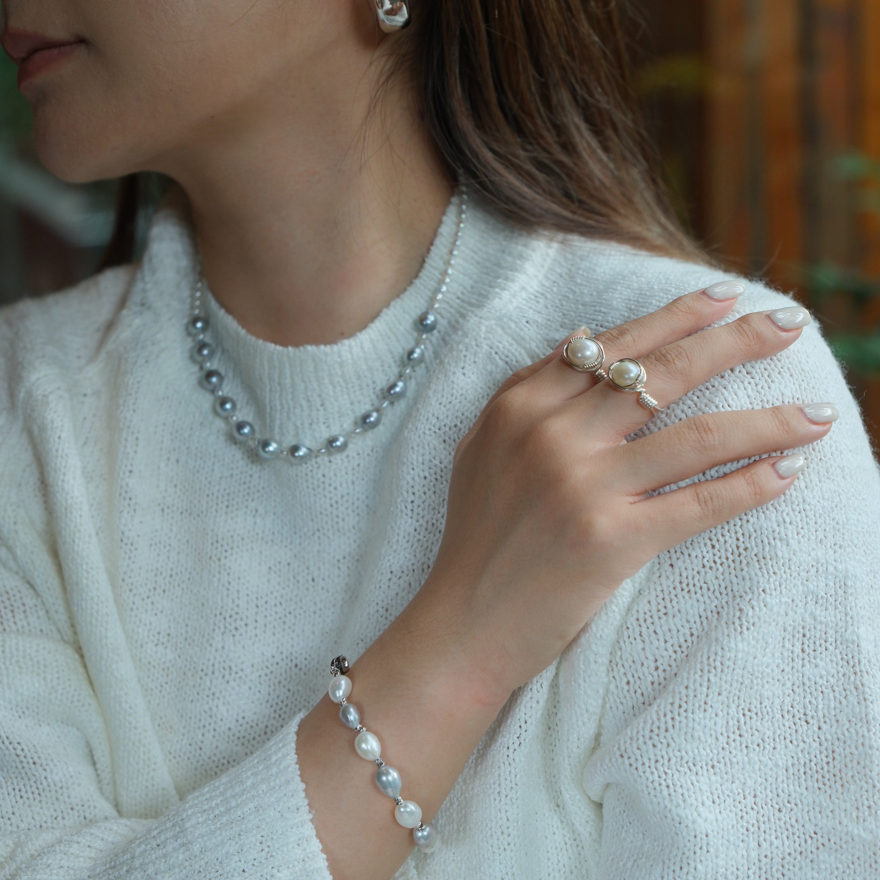 Luminous Pearl Bracelet - Silver Grey and White Pearls with Sterling Silver Accents | Real Freshwater Pearls | Pearl Gift